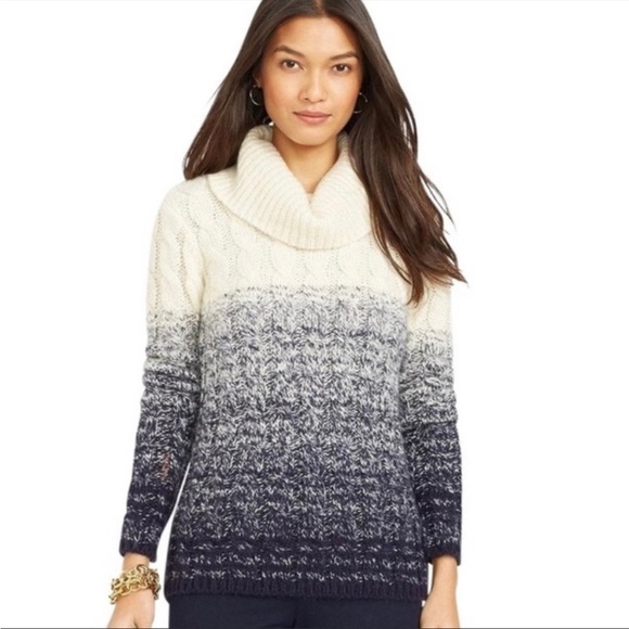 Lauren Ralph Lauren Mohair Blend Ombré Cable Knit Turtleneck Sweater - Picture 1 of 14